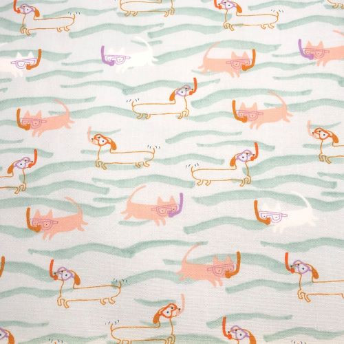 Dashwood Under the Sea - Snorkeling Cats and Dogs - 100% cotton fabric - Close Up