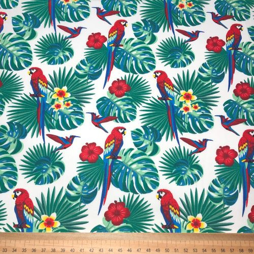 Rose and Hubble - 100% Cotton Poplin - Parrots on White - Scale