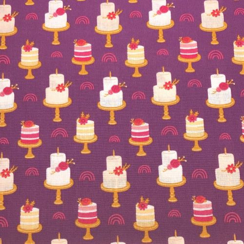 Craft Cotton Company Cakes and Florals on Purple - 100% cotton fabric - Close Up