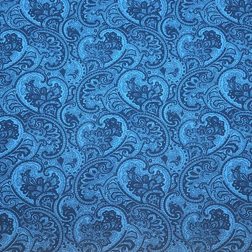 Rose and Hubble Blue and Black Paisley - 100% Cotton Poplin - Close Up