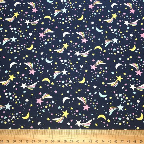 Rose and Hubble Pastel Shooting Stars on Navy - 100% cotton poplin fabric - Scale