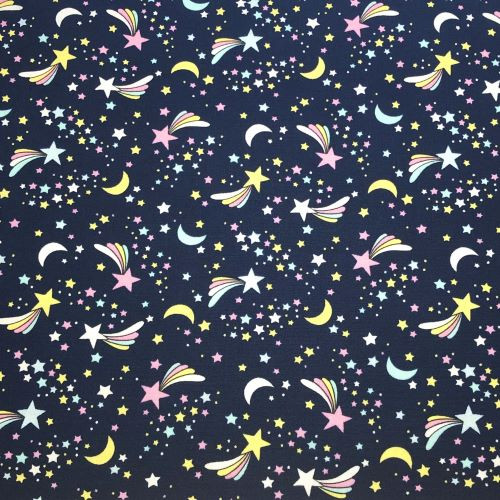 Rose and Hubble Pastel Shooting Stars on Navy - 100% cotton poplin fabric - Close Up