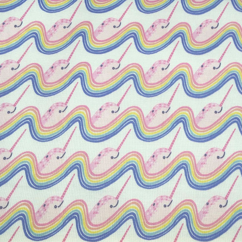Blend Northern Seas Rainbow Narwhals - 100% cotton fabric - Close Up