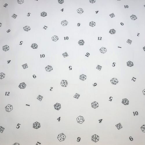 Sevenberry Multisided Dice and Numbers on White - 100% cotton poplin fabric - Close Up