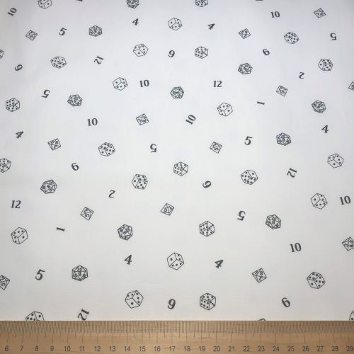Sevenberry Multisided Dice and Numbers on White - 100% cotton poplin fabric - Scale