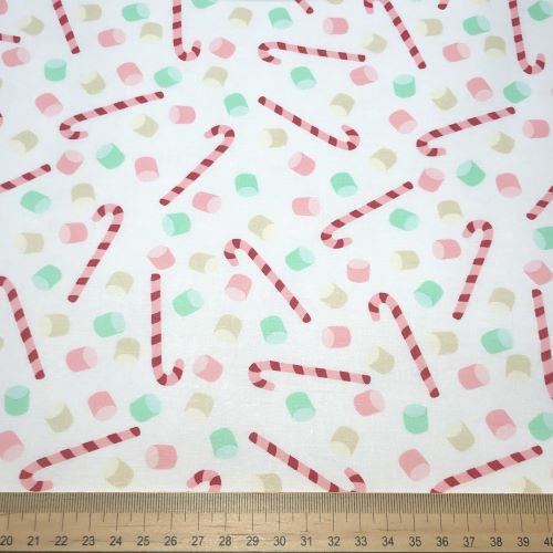 Three Wishes Snow and Hot Cocoa Candy Canes and Marshmallows - 100% cotton fabric - Scale