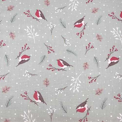 Craft Cotton Company Foraging in the Forest Robins on Green - 100% cotton fabric - Close Up