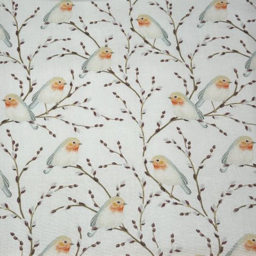 Crafty Cotton Robins on White - 100% cotton fabric - Close Up