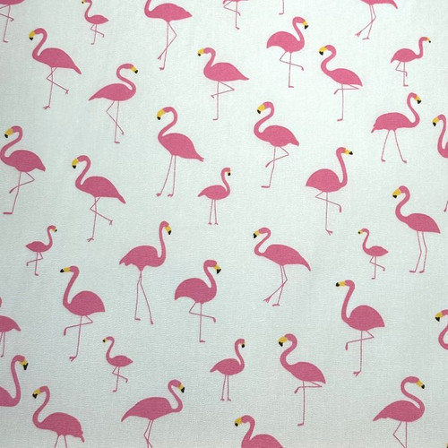 Rose and Hubble - 100% Cotton Poplin -  Flamingos on White Close Up