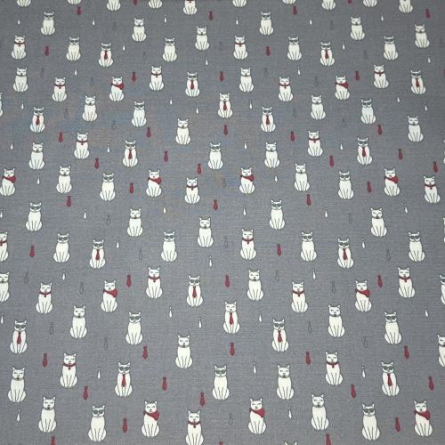 Rose and Hubble - 100% Cotton Poplin -  Fancy Cats on Grey Close Up