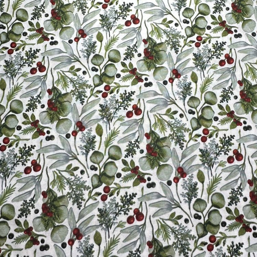 Studio E Winter White Christmas Foliage - 100% cotton fabric - Close Up