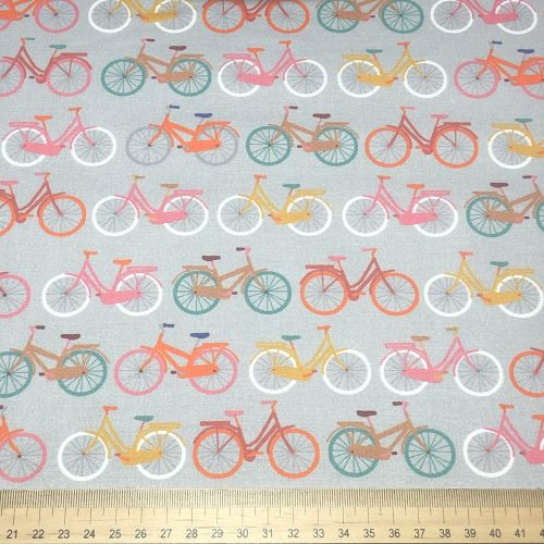 Dashwood Hello Velo Bikes on Grey - 100% cotton fabric - Scale