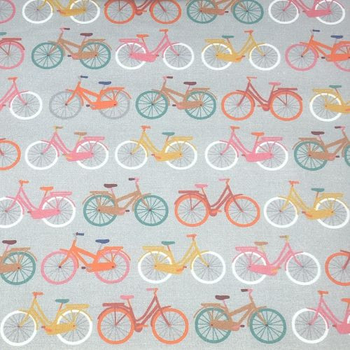 Dashwood Hello Velo Bikes on Grey - 100% cotton fabric - Close Up