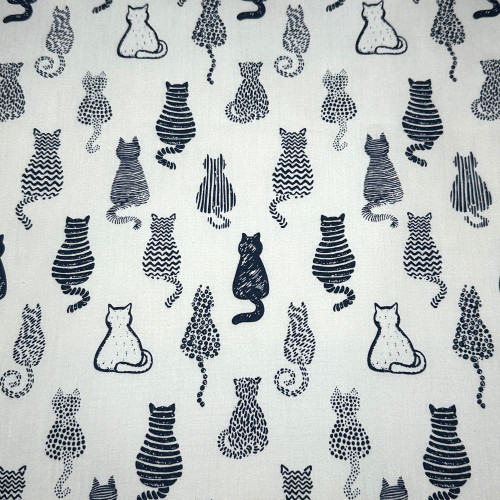 Rose and Hubble Navy Cat Outlines - 100% Cotton Poplin - Close Up