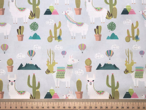 148cm Roll End - Digital Print Llamas on Grey Background