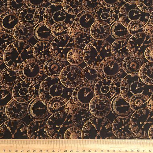 Craft Cotton Company Clock/Watch Faces on Black - 100% cotton fabric - Scale