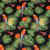 Rose and Hubble - 100% Cotton Poplin - Parrots on Black Close Up 