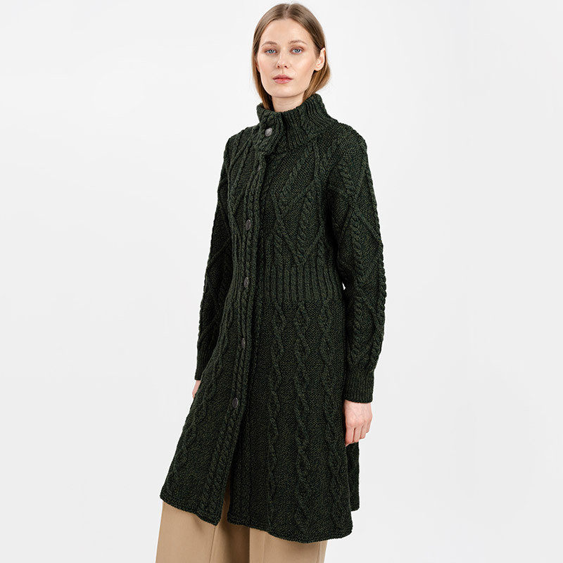 Merino Wool Aran Cable Knit Long Cardigan | Keilys.com