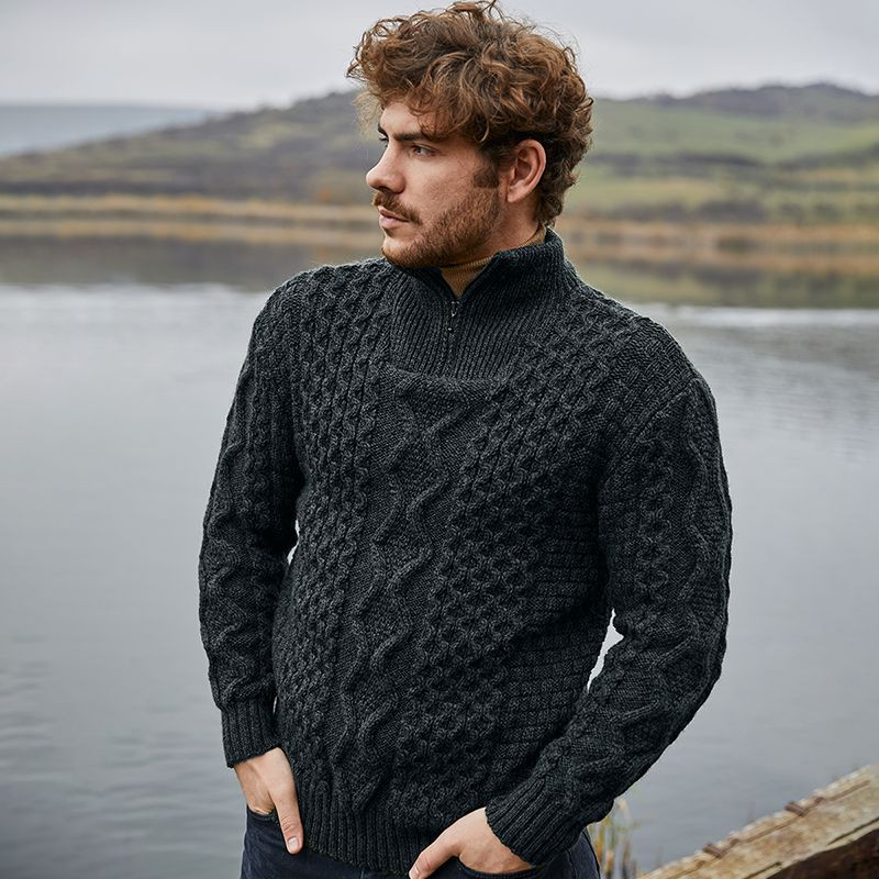 Men's Aran Quarter Zip Wool Sweater | Keilys.com