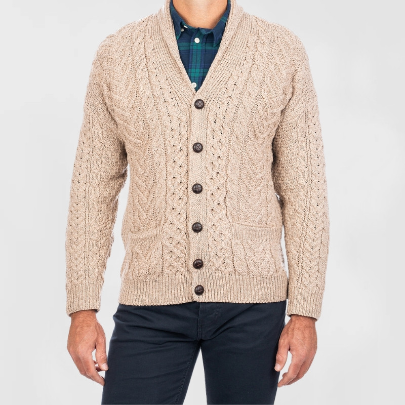 ARAN S アランアイランズ GalwayBay カーディガン Men's Irish Aran Shawl Neck Cardigan | SAOL | Keilys.com