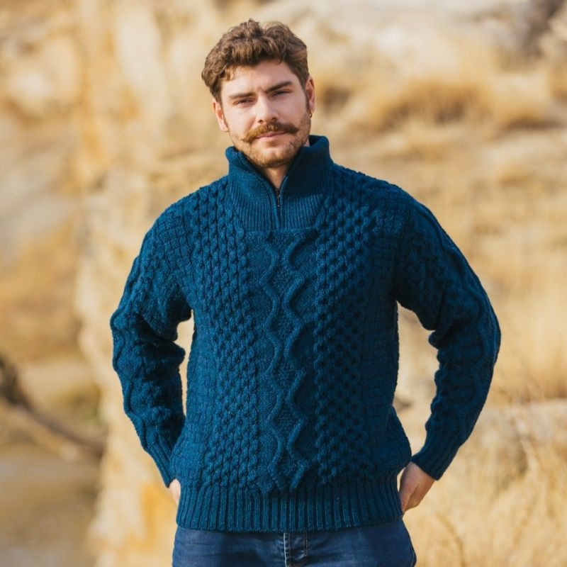 Men's Zip Neck Heavyweight Aran Sweater | Keilys.com