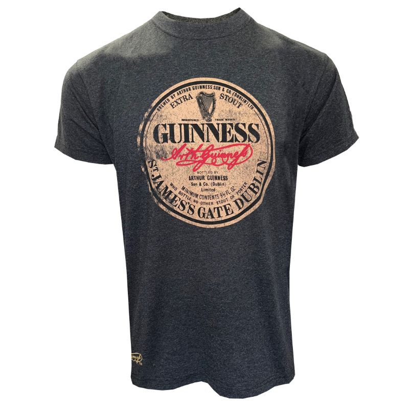Guinness Men's Vintage Label T-Shirt Charcoal