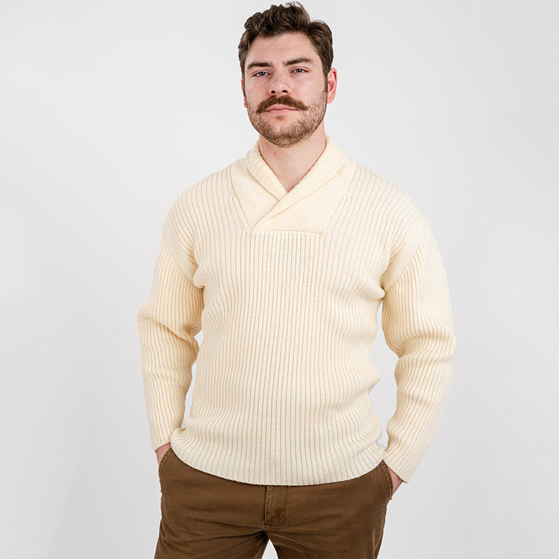 Shawl Neck Merino Wool Fisherman's Sweater