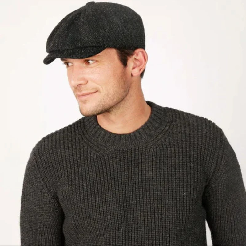 Black Tweed Newsboy Hat Cap Taransay Harris Tweed Wool Newsboy Cap – Village Hat Shop main image 3