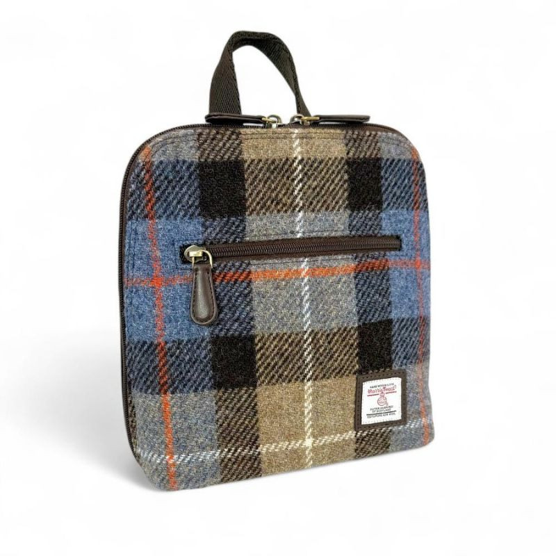 harris tweed mini backpack The Carloway Blue Tartan premium vegan leather trim Classic Scottish designs honoring timeless craftsmanship Harris Tweed Mini Backpack Red