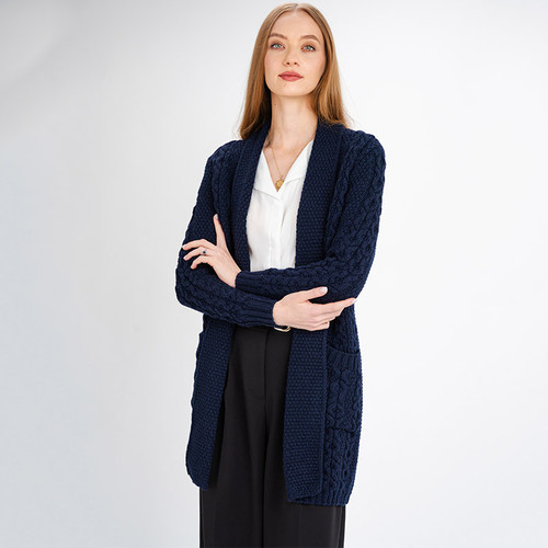 ML130-104 Aran Merino Ladies Open Face Cardigan Navy Color Shop online on Keilys.com