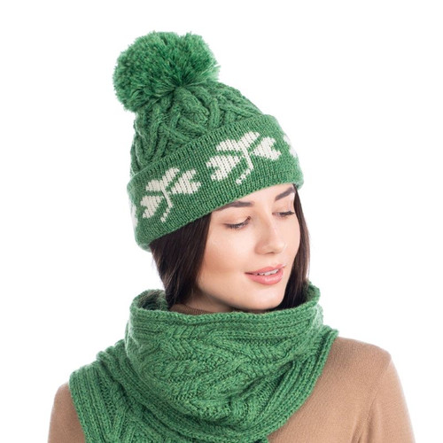 St. Patrick's Day Green Shamrock Irish Wool Hat with Pom Pom for Women Green Keilys.com