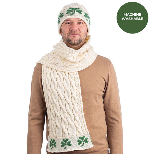 St. Patrick's Day Shamrock Merino Wool Scarf for Men Natural 100% Merino wool Keilys.com