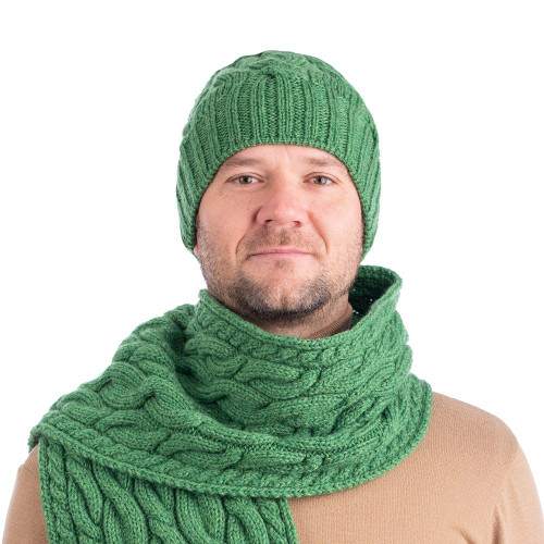 Irish Wool Cable Knit Hat for Men Green Keilys.com