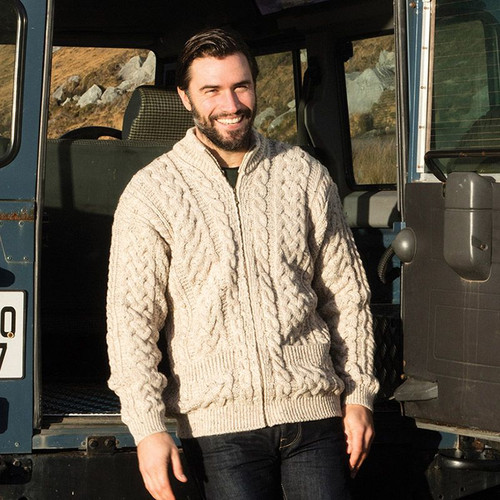 SA357 Men's Zip-up Cardigan with Cable Patterns Skiddaw Keilys.com
