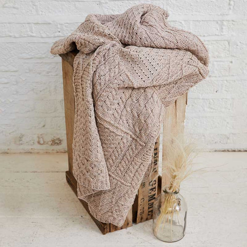 A510077 Aran Wool Patchwork Throw Blanket Misty Beige Color Keilys.com