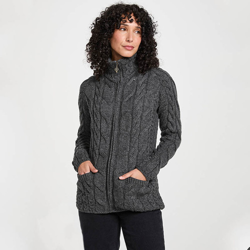 B841572 Irish Zipper Wool Cardigan with Mock Turtleneck Slate Grey Color Shop online on Keilys.com