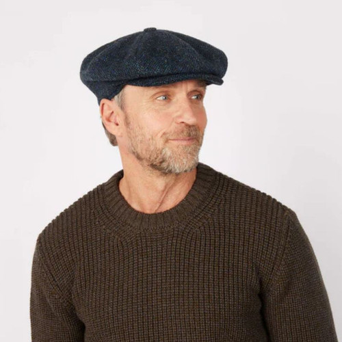 95B2-D8/1 Hanna Hats Irish Tweed Eight Piece Cap Navy & Aqua Salt & Pepper Keilys.com