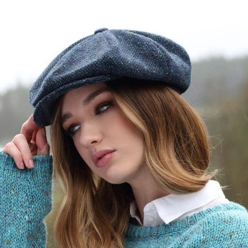 Hanna Hats Eight Piece Herringbone Tweed Cap Green | Keily's