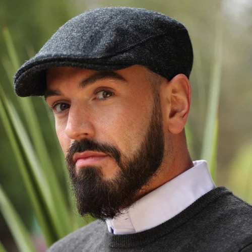 DTC2-L006J Hanna Hats Donegal Touring Cap Tweed in Black & Charcoal Herringbone Color Keilys.com