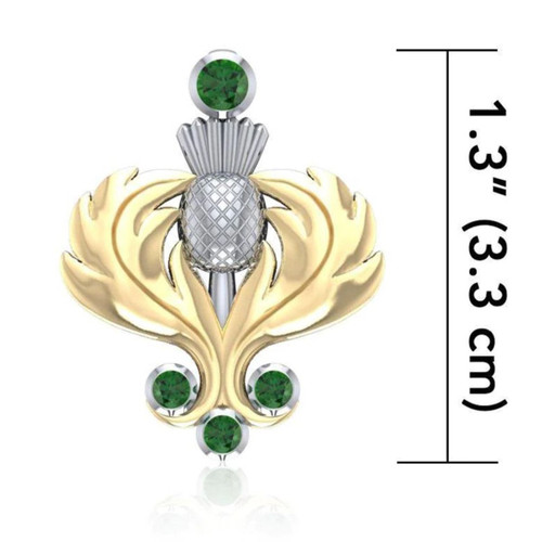 Sterling Silver Scottish Thistle Pendant in 18k Gold and Gemstones Measure Shop On Keilys.com