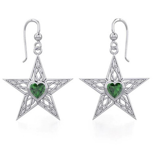 Celtic Star Silver Earrings with Heart Gemstone Shop On Keilys.com