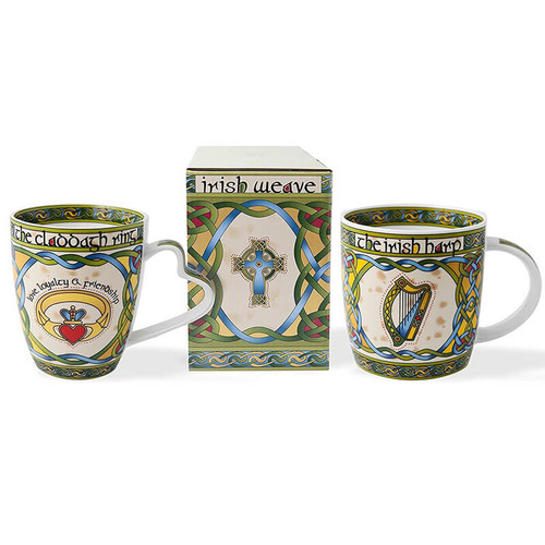 Irish Claddagh and Harp Mug Set of 2 Packaging On Keilys.com