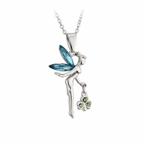 S44431 Gemstone Wings Fairy with Shamrock Necklace On Keilys.com