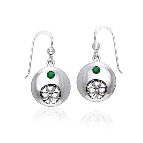 Good Luck Irish Shamrock Silver Earrings - Emerald Gemstone On Keilys.com
