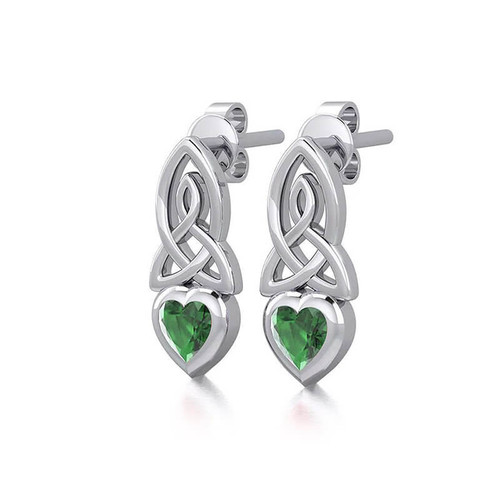 Celtic Heart Silver Post Earrings with Gemstone On Keilys.com