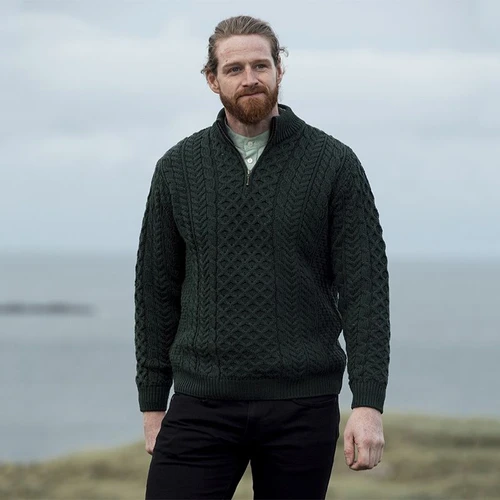 Aran Woollen Mills Mens Aran Half Zip Merino Sweater Shop Online on Keilys.com