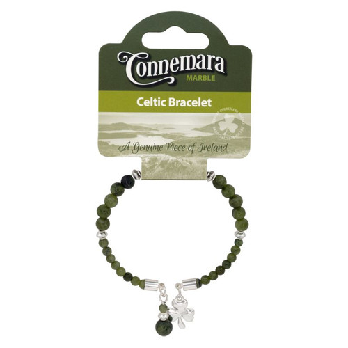 Irish Charm Bracelet With Connemara Stone and Shamrock Design On Keilys.com