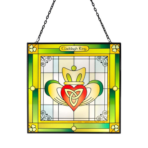 CL-0083-403 Claddagh Ring Stained Glass Window Hanging Keilys.com