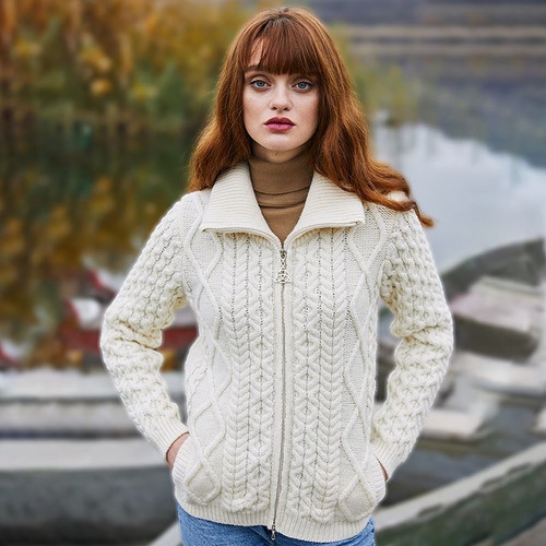 Irish Cable Knit Merino Coat Natural White Keilys.com