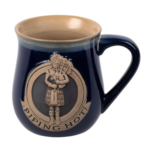 Scottish Piper Stoneware Mug Blue Front view Keilys.com